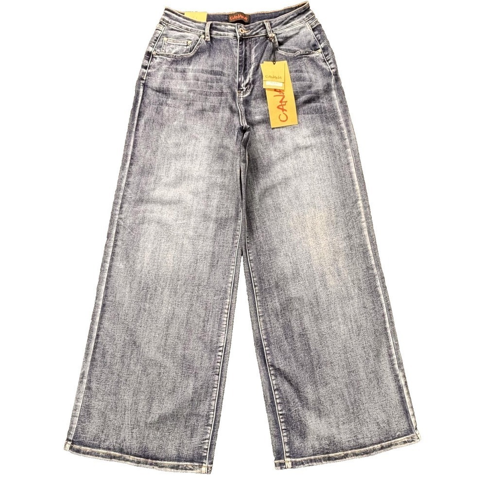 Canana Jeans Womens 31 Blue Wide Leg Stretch‎ Denim 31x32 High End Pants NEW